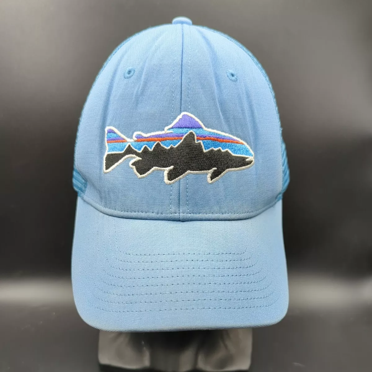 Patagonia Fitz Roy Fish Hat Cap Snap Back Blue Trucker Mesh Trout One Size