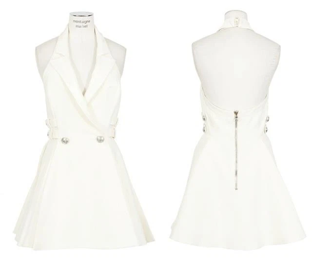 OFF WHITE Abito bianco sporco Balmain FR38 UK8 10 RRP4000GBP Rihanna