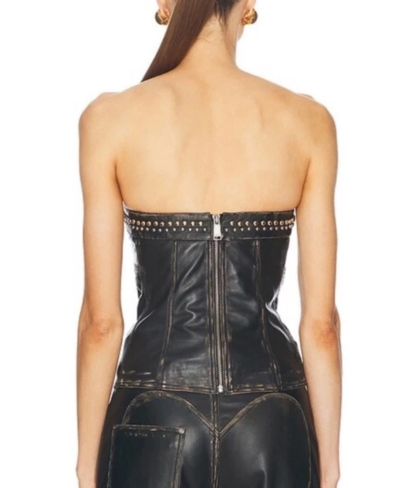 Top corsé sin tirantes de cuero tachonado talla 4 AREA Foto 2 de 4