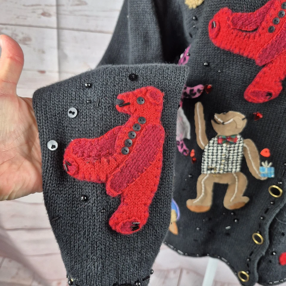 Cárdigan bordado Remie negro M Bear suéter para mujer Susan Bristol en muy buen estado 2000 Foto 2 de 4