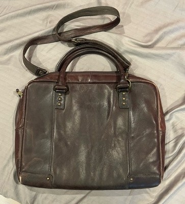 Samsonite Brown Leather Laptop Handbag Handles and Strap Blue Lining Pockets