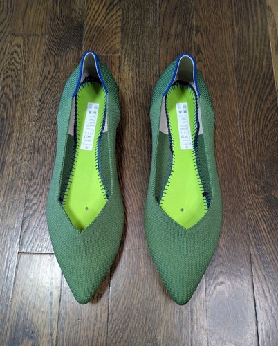 Rothy's The Point Womens Size 13W Green Washable Flats Brand New Without Insoles