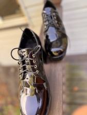 Men  s Platform Shoes Size 10/11 Patent Black Lace Up Retro Looking