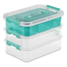Sterilite Convenient Home 3-Tiered Stacking Carry Storage Box, Clear 18 Pack
