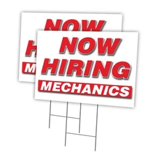 Now Hiring Mechanics Multi-Pack of Yard Signs & Stake plastic coroplast window