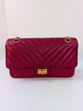Chanel Raspberry Pink Classic Chevron Blue Interior Reissue 2.55 Double Flap