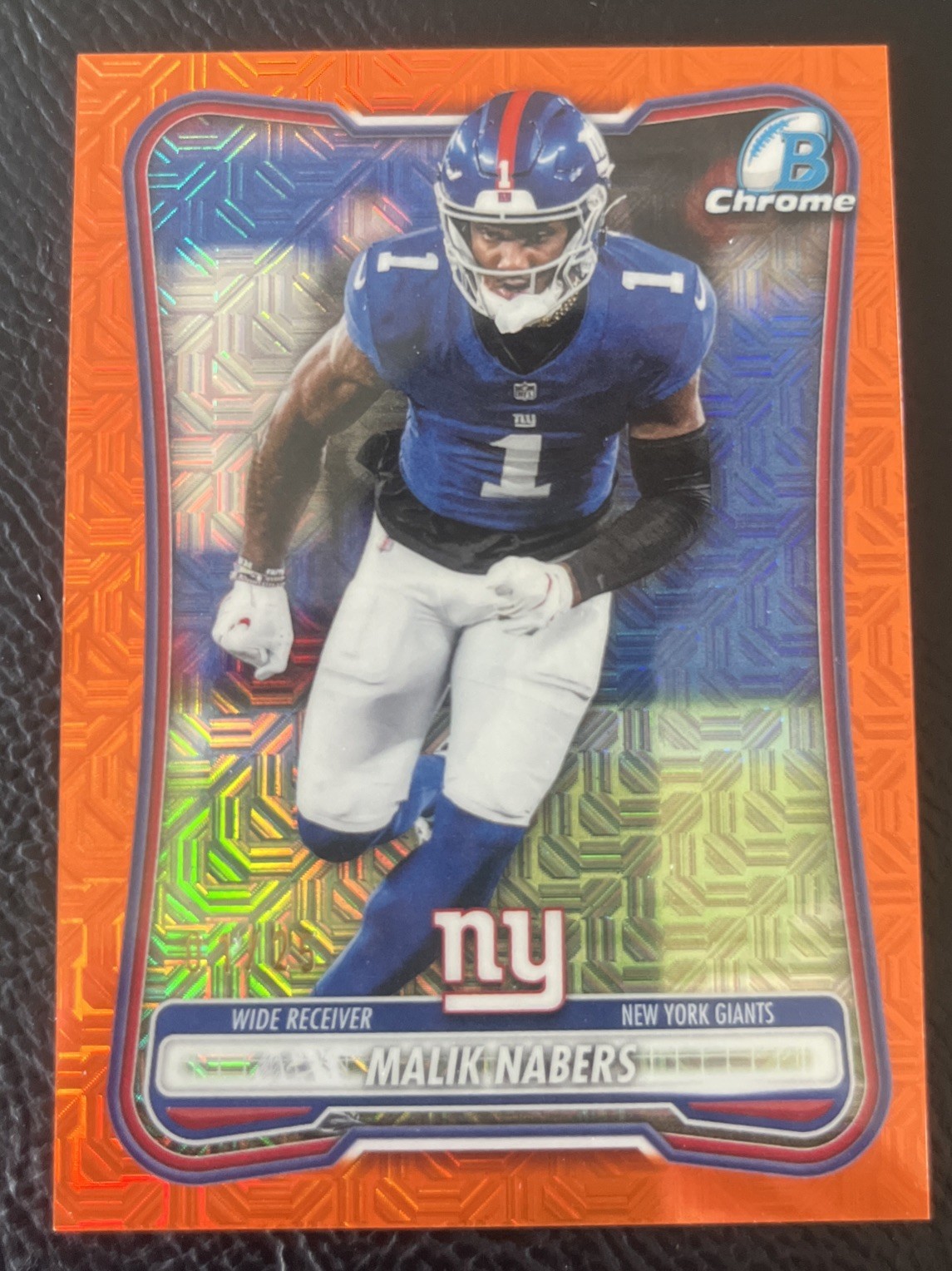2026 Bowman Malik Nabers # 1/25 Jersey #New York Giants orange Mojo Bookend