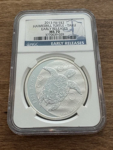 2013 FIJI $2 Hawksbill TURTLE Taku Early  Releases NGC MS 70, 525