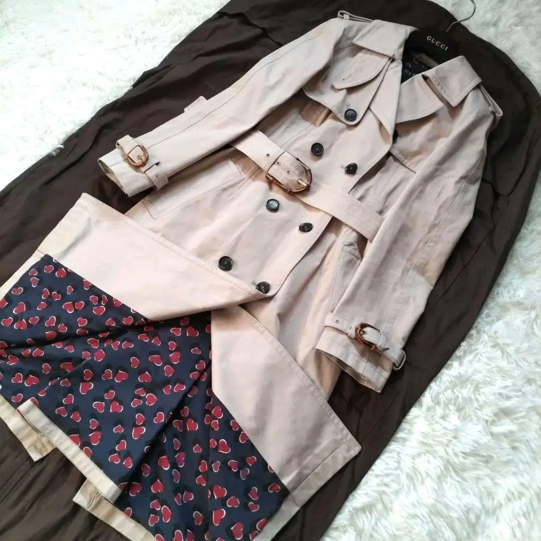 GUCCI Flora Bamboo Trench Lungo Cintura Fodera Cuore Beige Taglia M Ottimo JP