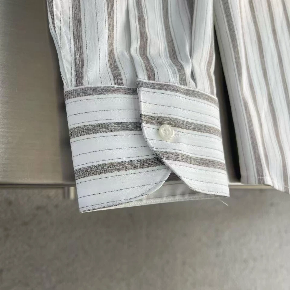 Camisa de manga larga Brunello Cucinelli informal a rayas verticales para hombre blanca y marrón Foto 4 de 4