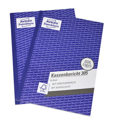 2x Zweckform Kassenbericht 305 A5 mit Vorsteuerspalte je Buch 50 Blatt AVERY Neu