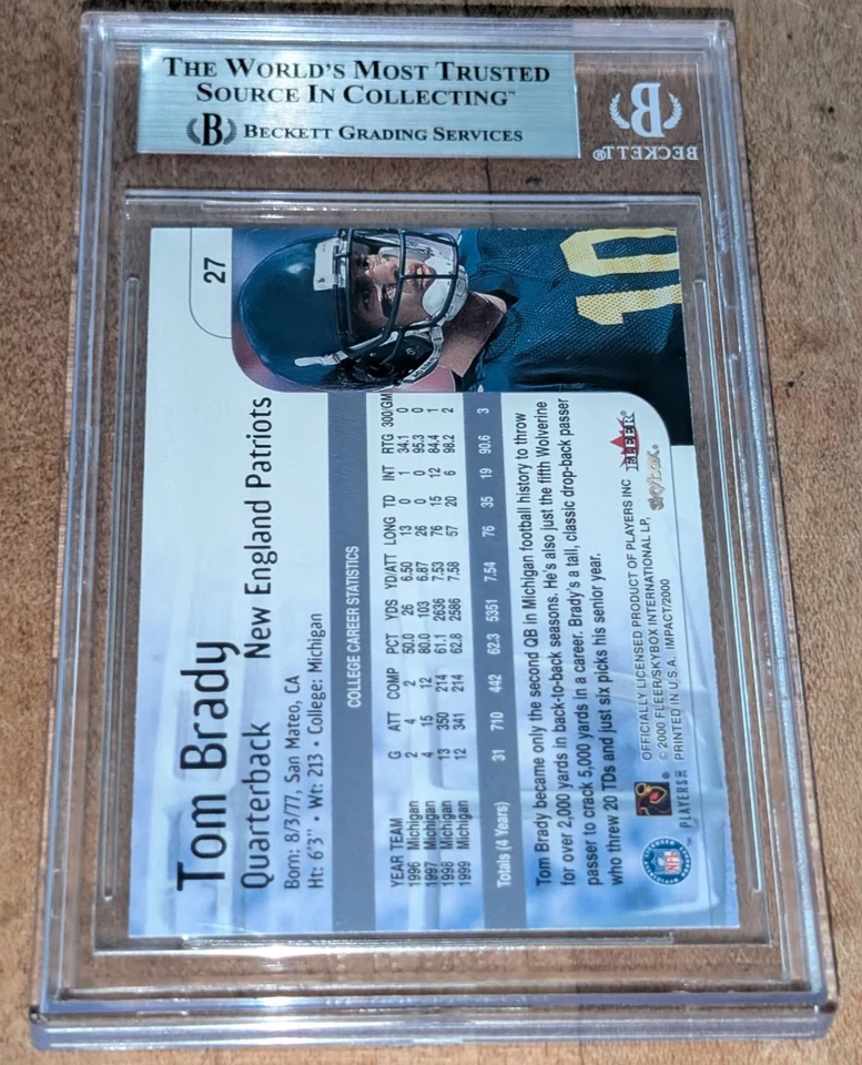 Tarjeta de novato Tom Brady Skybox Impact #27 BGS 9 2000 como nueva Patriots Goat RC Foto 2 de 3