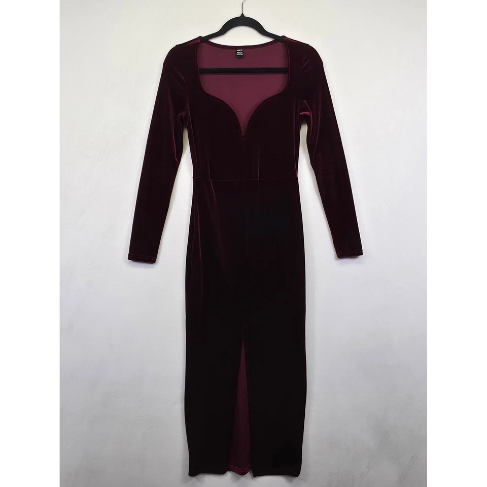 Maxi Vestido Whimsigoth Terciopelo Mujer XS Borgoña Elegante Noche Formal Fecha Noche Foto 2 de 4