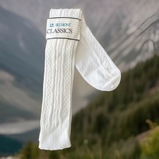 VTG Socks Hosiery 1990's Cable Knit 7-9 20" Stockings School Girl White