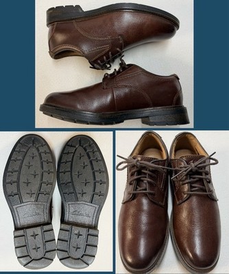 Clarks Unstructured Shire Low Brown Leather Shoes Sz 10 Wide Oxford Derby Grippy