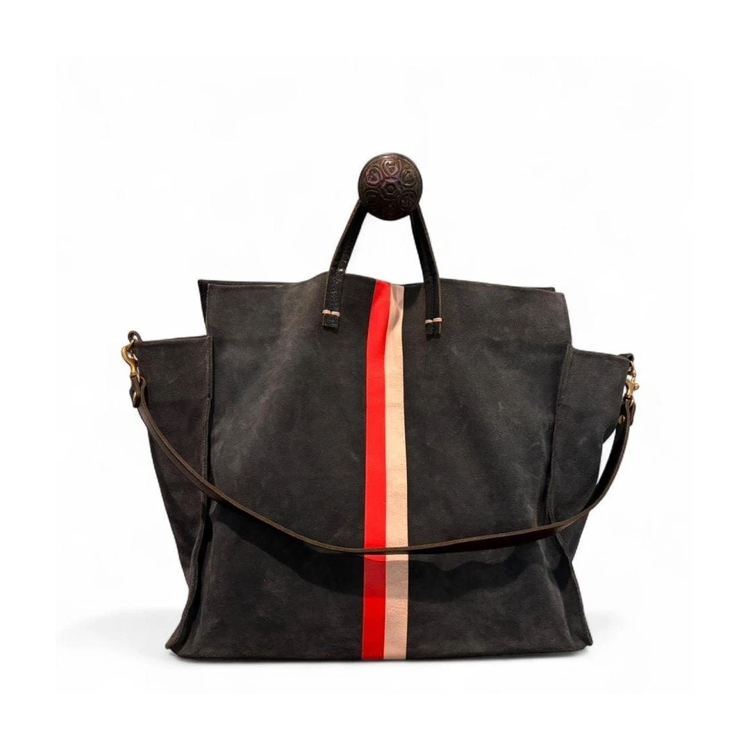 Clare V Brown Suede Backpack with Blue and Red Stripe Clare V. Marcelle Tote Backpack Purse Bag in Chestnut Suede  main image 4
