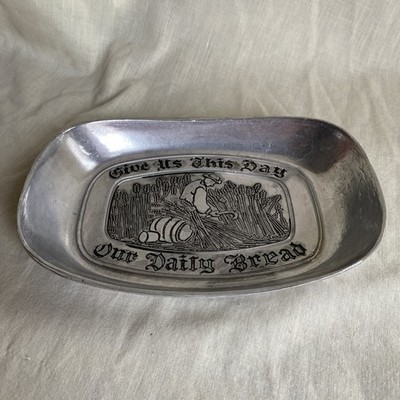 Vtg Chadwick Hand Cast Aluminum Bread Tray ''Give Us This Day Our Daily Bread''