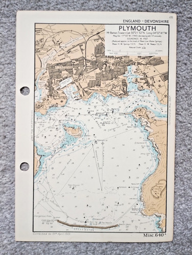 Plymouth, Devon - 1943 Vintage Admiralty Royal Navy Map (Seller Ref B3)