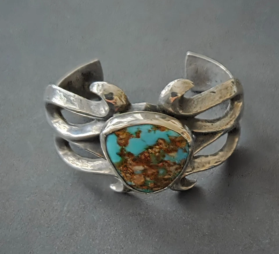Armreif Silber, mit wunderschönem Türkis, sehr alt. - Bild 2 von 4