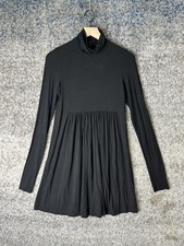 Theory Dress Womens Medium Black Turtleneck Long Sleeve Swing Mini Empire Waist