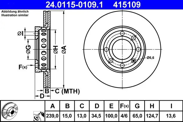 ATE 24.0115-0109.1 Disco freno ventilato, rivestito, ad alto tenore di carbonio - Immagine 2