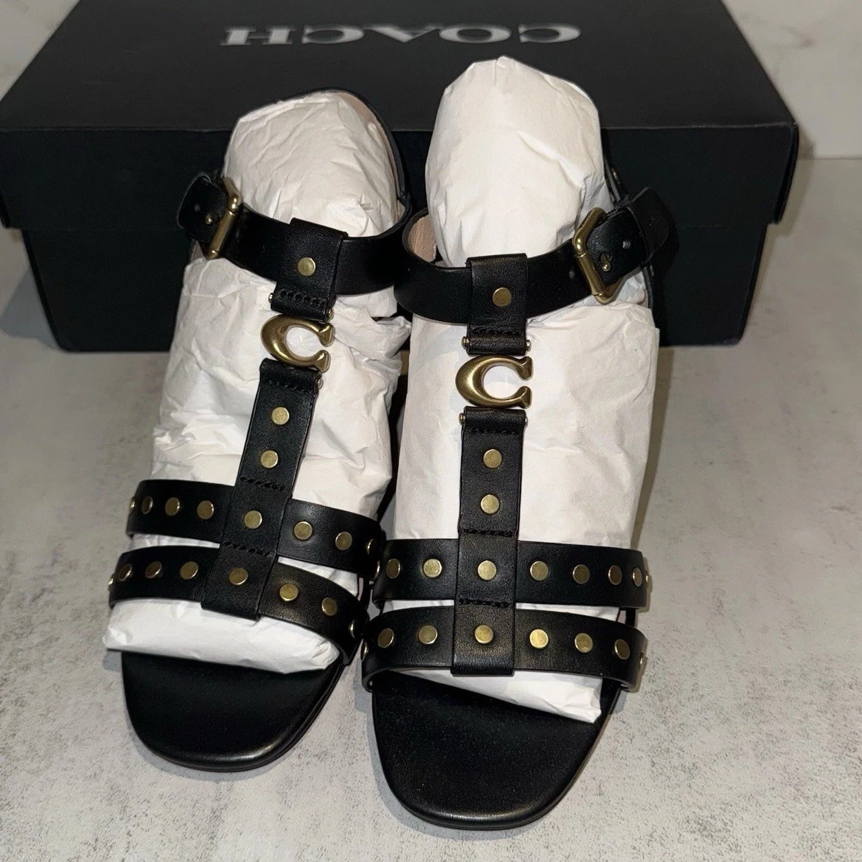 Coach Margaret sandalo in pelle nero 6 B (M) $258 vendita al dettaglio