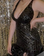 JOVANI Black Beaded Fit and Flare Gown: Women’s Medium size 8 