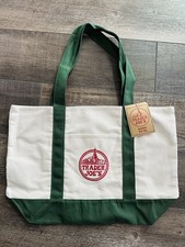 Trader Joe's Large Canvas Tote Reusable Bag 20x14x6" Green/White  NEW 