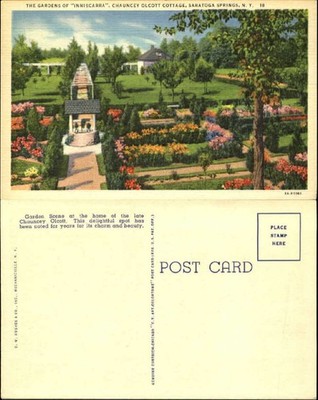Gardens of Inniscarra Chauncey Olcott Cottage Saratoga Springs NY 1940s postcard
