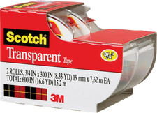Scotch Transparent Tape, 3/4 in X 250 In, 2 Rolls