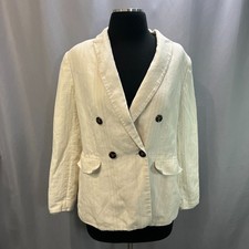 Ann Taylor Blazer Jacket Womens 10 Beige Linen Blend Double Breasted Business