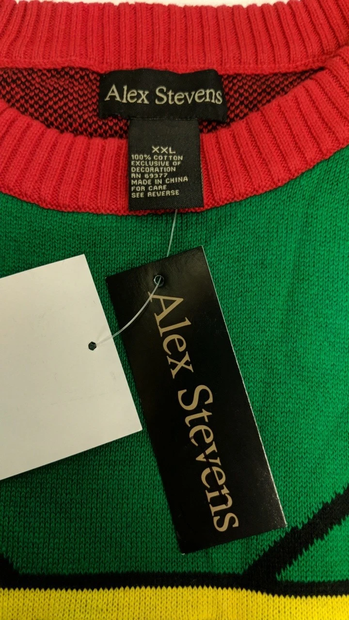 Alex Stevens Men's Super Elf Ugly Christmas Sweater Green 2 XL