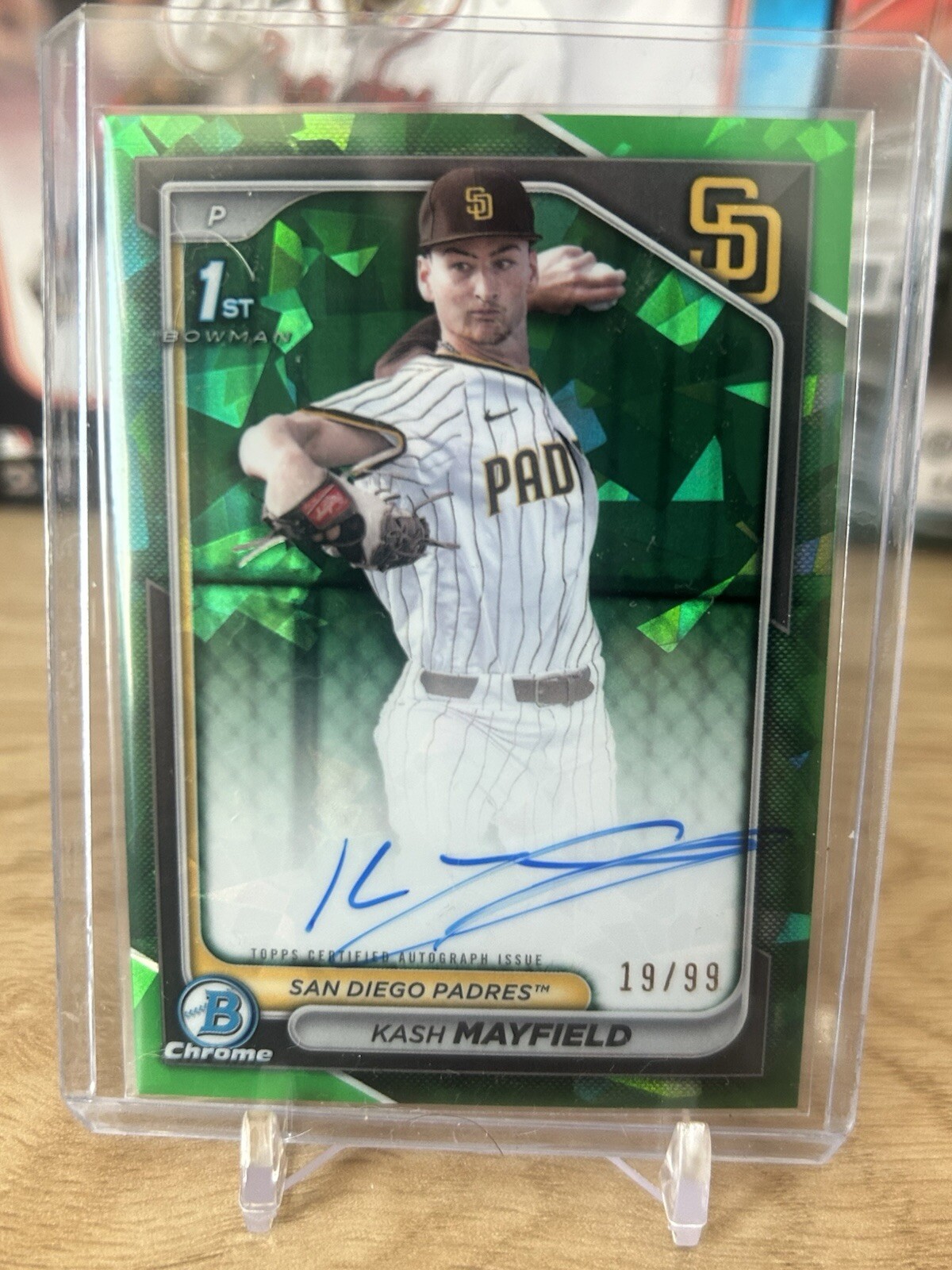 2024 Bowman Draft Sapphire Kash Mayfield 1st Green Auto /99 On Card Padres