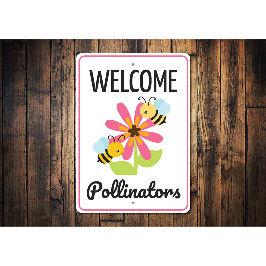 Pollinators Sign, Backyard Sign, Flower Garden Sign, Gardener Metal Sign