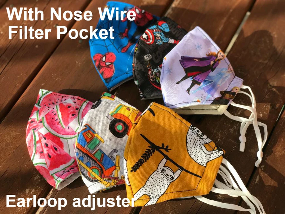Mascarilla Infantil con Bolsillo Filtro Lavable Algodón Mascarilla Facial con Alambre Nariz Reutilizable  Foto 3 de 4