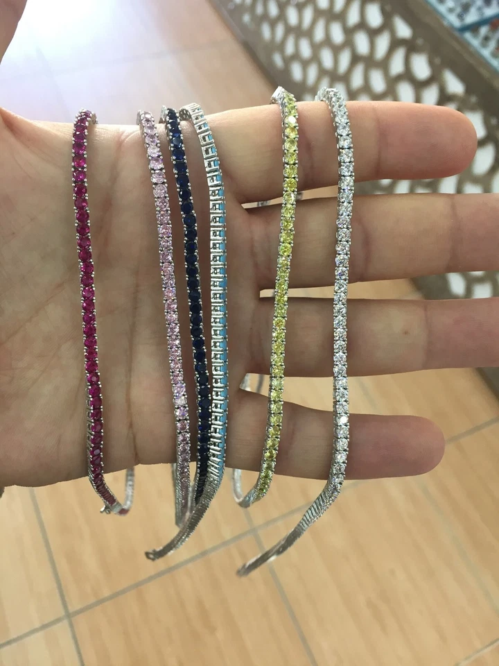 Collar de tenis de lujo de plata 925 de 16 a 20" de zafiro creado en laboratorio redondo de 5 quilates 1 pieza Foto 2 de 4