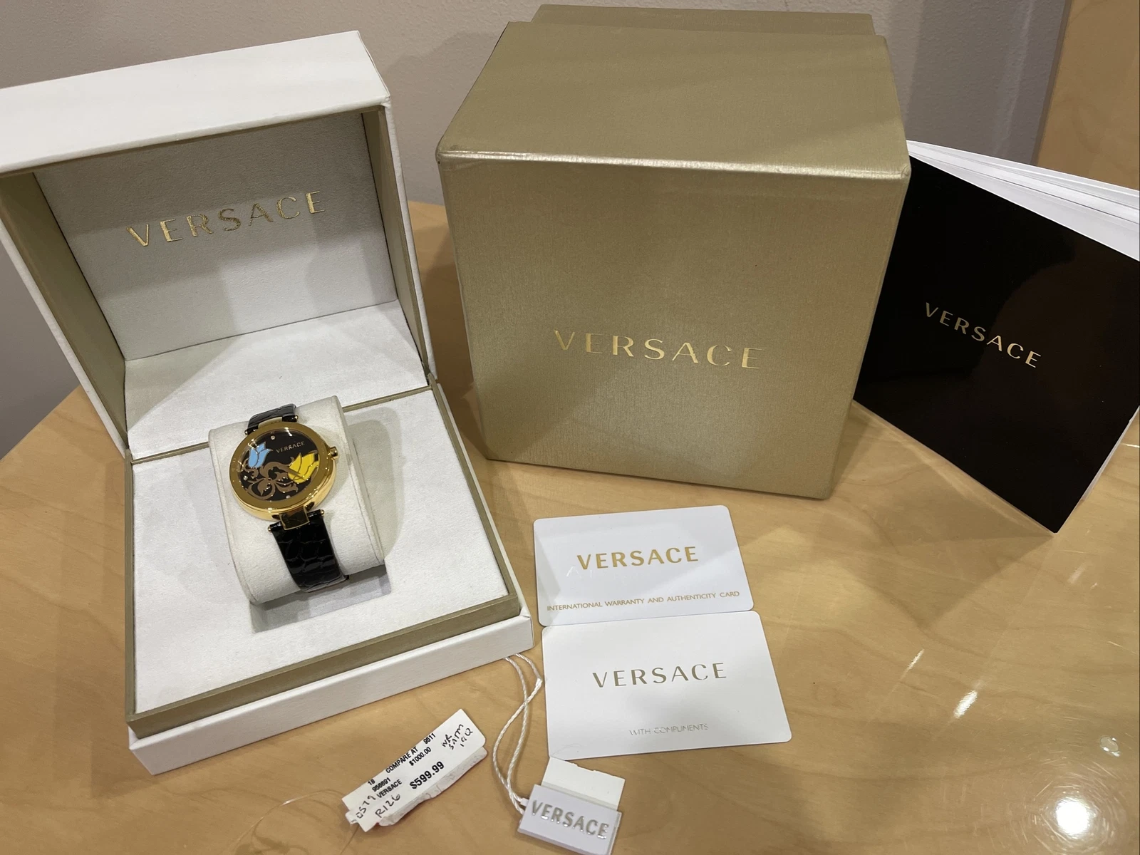 Orologio Versace Lady placcato oro con diamanti e pelle