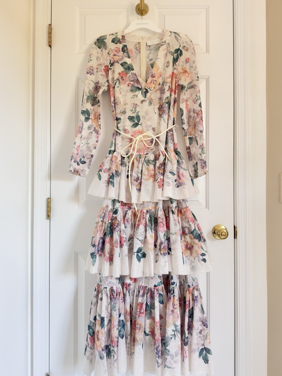 NWOT $1,150 Zimmermann Acacia Tiered Maxi Dress Cream Multi NWOT $1,150 Zimmermann Acacia Tiered Maxi Dress Cream Multi