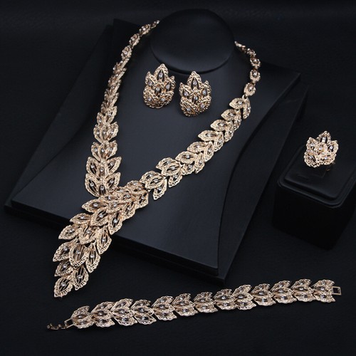 Jewelry Set Women Crystal Bib Choker Pendant Necklace Earrings Ring Bracelet New - Picture 4 of 22