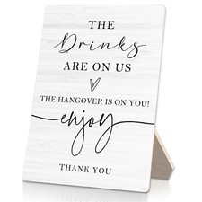 Wedding Signs, Wedding Wooden Sign Stand 5x7inch, the Drinks are on Us Weddin...
