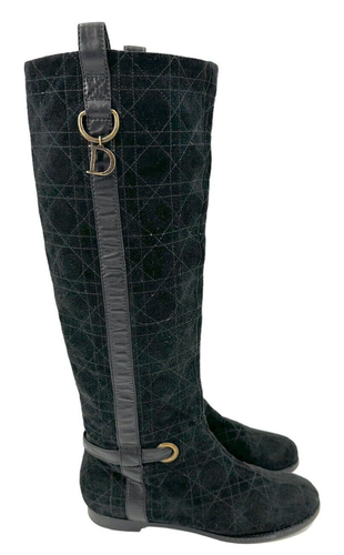 Bottes Christian Dior pointure 38 US 8 matelassées cuir daim logo luxe grande équitation  - Photo 1/15
