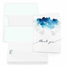 Thank You Greeting Cards and Envelopes, Blue Leaf Art, A2 Size, 25 Qty