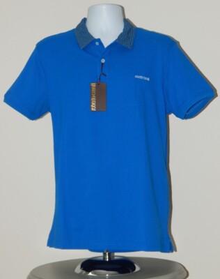 NWT ROBERTO CAVALLI EMBROIDERED LOGO PIQUE SHORT SLEEVE POLO SHIRT BLUE XL