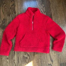Garage Womens Red Fuzzy Half Zip Sweater Size Medium