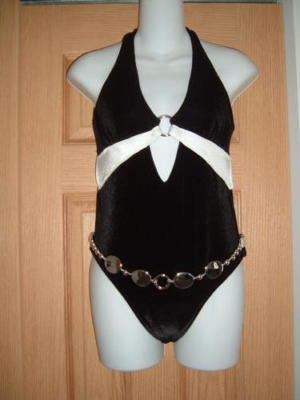 NEW Custom National Pageant Black White Velvet Swim Suit