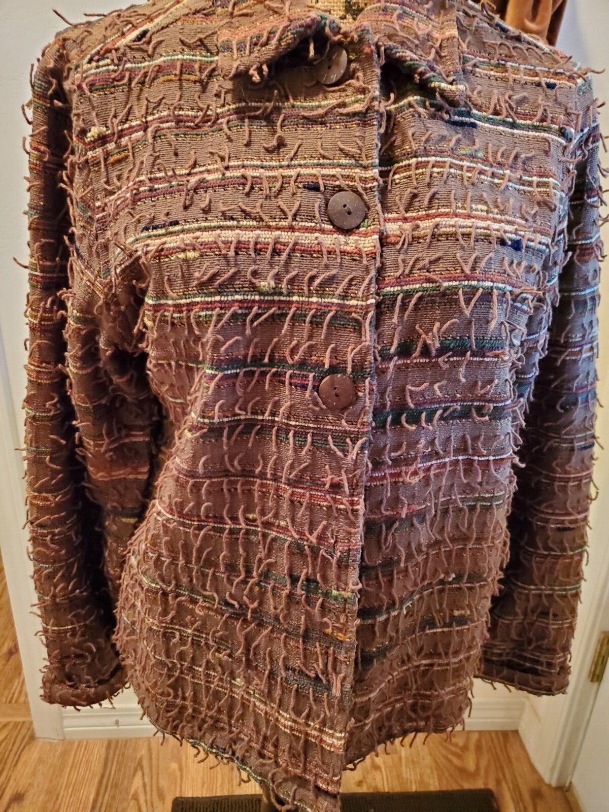 Vtg Brown Cotton Poly Pulled Thread Designer Wome… - image 2