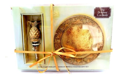 New BOMBAY COMPANY 2 Piece Resin Pineapple Wine Stopper and Coaster Gift Set