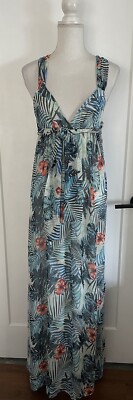 MNG Collection Floral Tropical Palms X-Back Maxi Dress Size 2