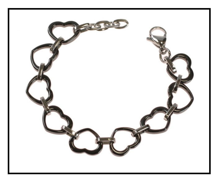Bracelet maille coeur en céramique noire et acier - Bijou élégant femme