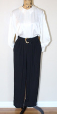 Vintage 80s 90s Liz Claiborne Ivory Black Polyester Business Jumpsuit Women's 8